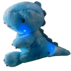 FAO Schwarz Glow Brights Blue T-Rex Dinosaur 12" Plush Lights Sound Tested